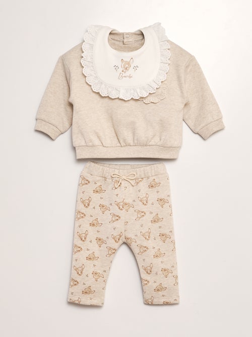 Conjunto sweatshirt + calças + babete 'Bambi' - 3 peças - Kiabi