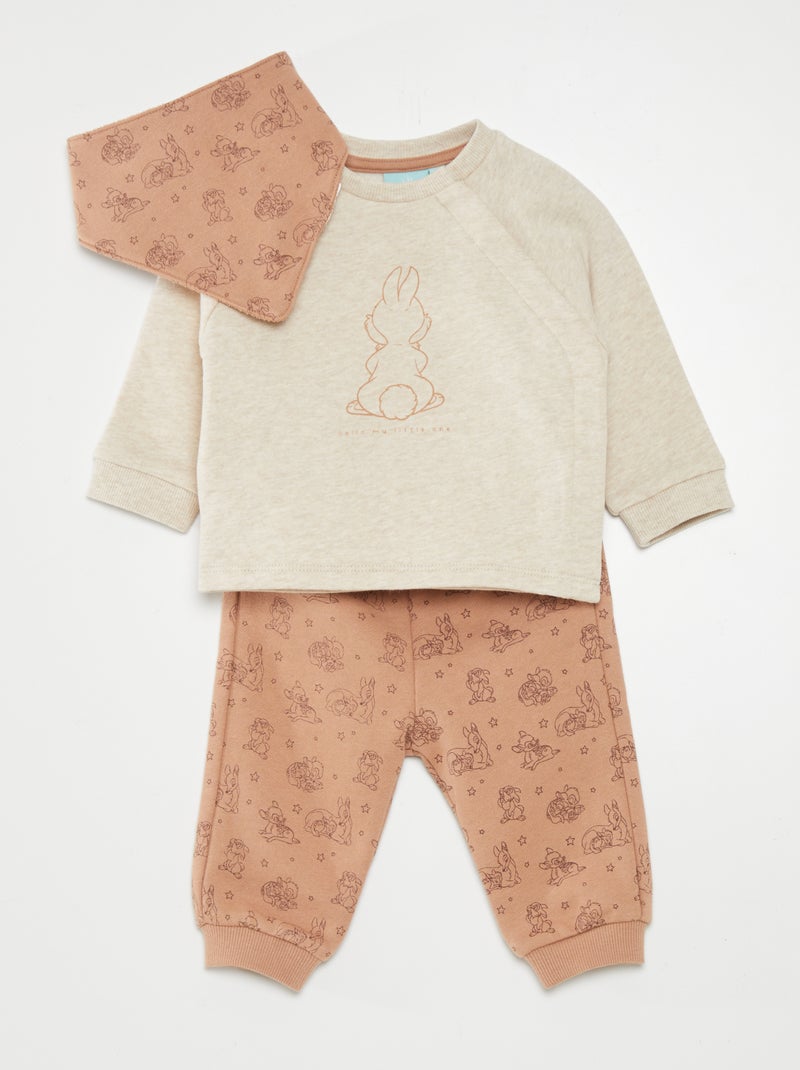 Conjunto sweatshirt + calças + babete BEGE - Kiabi