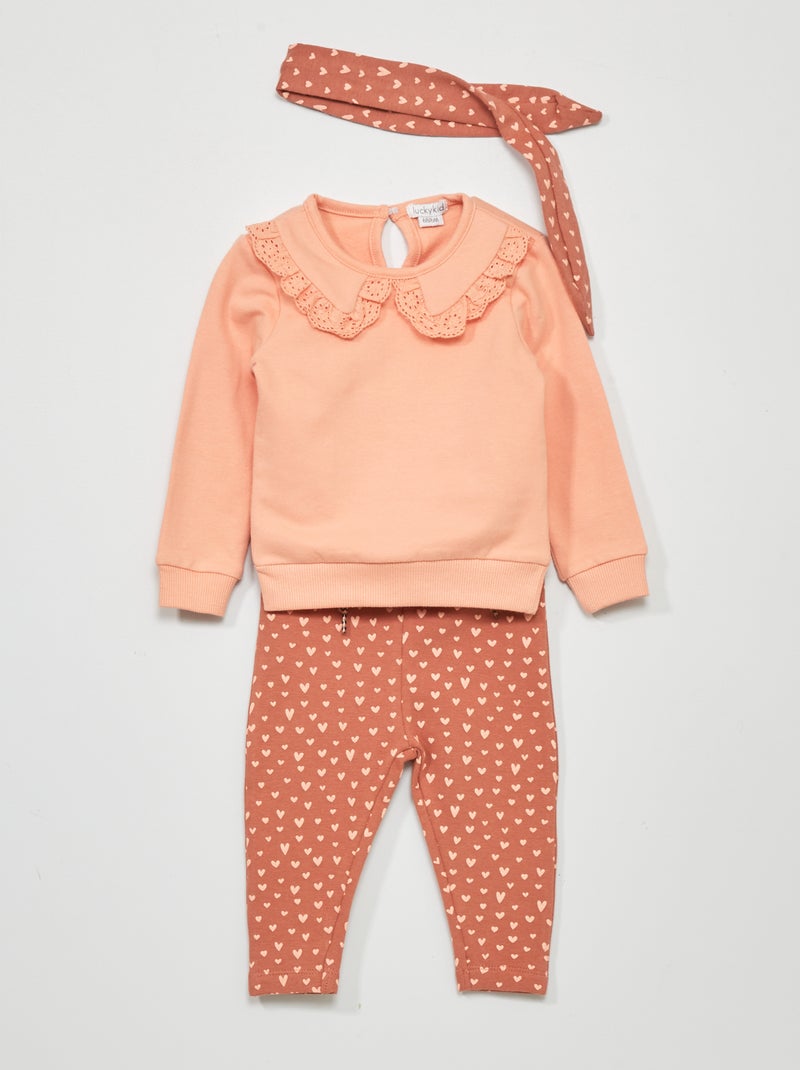 Conjunto sweatshirt + calças + bandolete - 3 peças ROSA - Kiabi