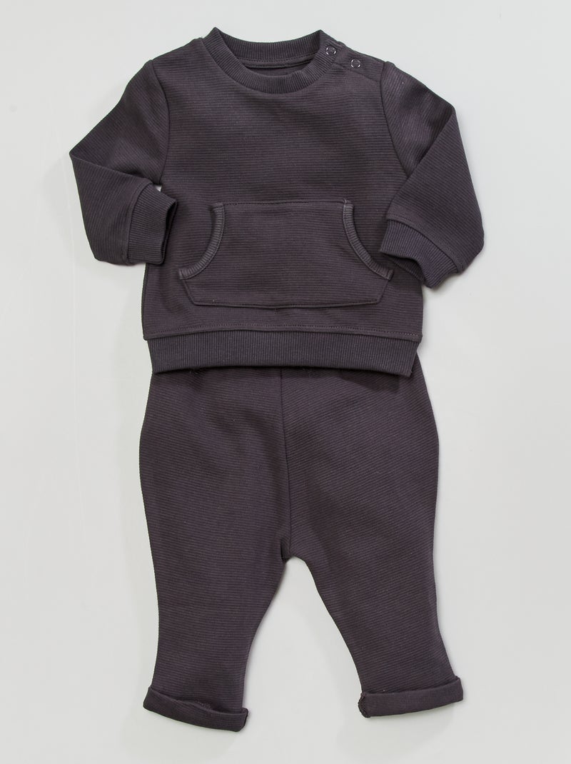 Conjunto sweatshirt + calças Cinza Escuro - Kiabi