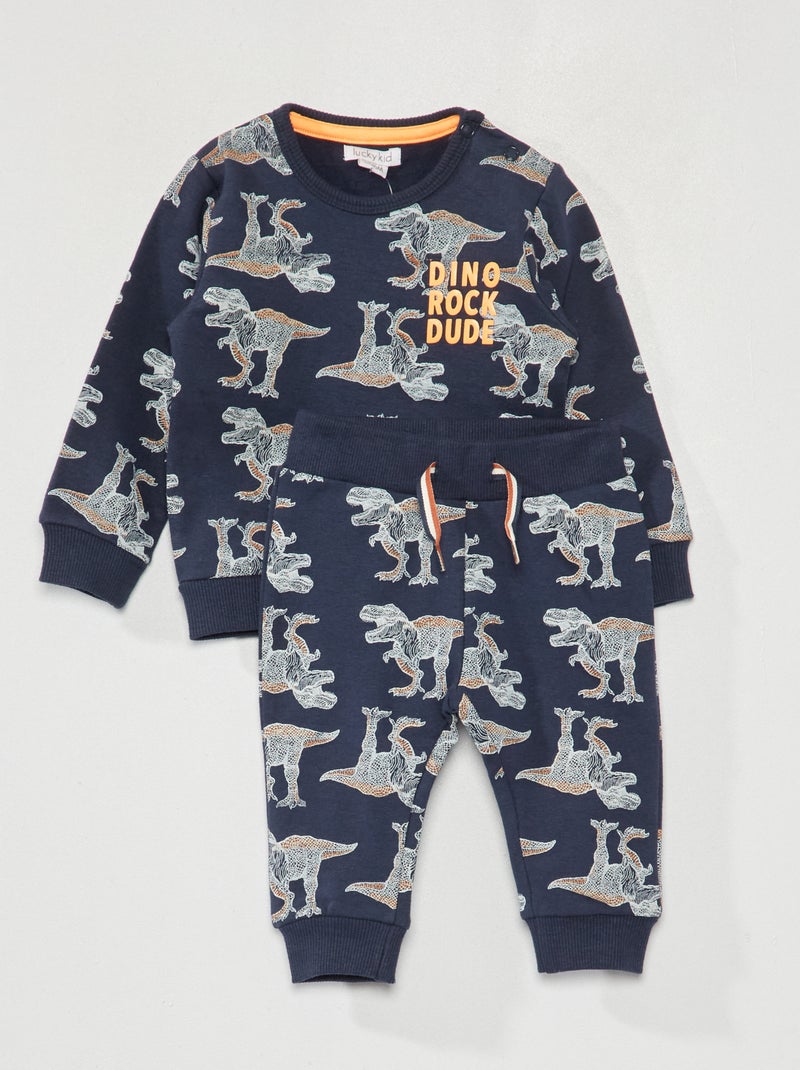 Conjunto sweatshirt + calças com estampado 'dinossauros' - 2 peças AZUL - Kiabi