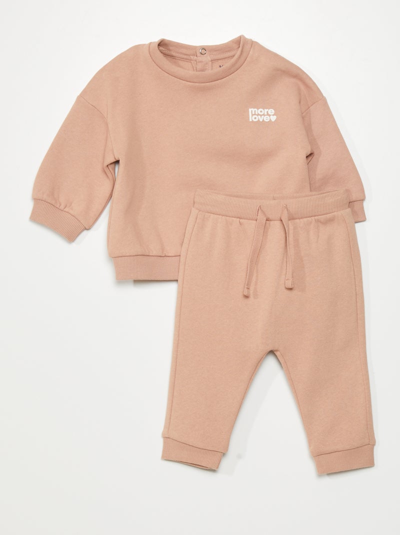 Conjunto sweatshirt + calças de fato de treino - 2 peças BEGE - Kiabi