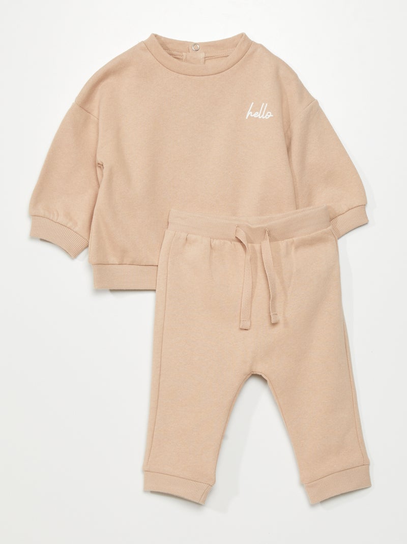 Conjunto sweatshirt + calças de fato de treino - 2 peças BEGE - Kiabi