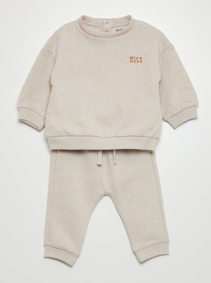 Conjunto sweatshirt + calças de fato de treino - 2 peças BEGE - Kiabi
