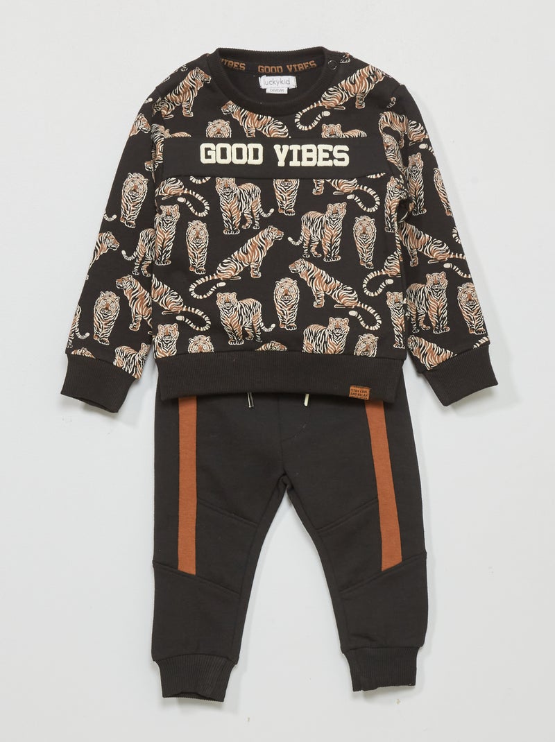 Conjunto sweatshirt + calças de fato de treino - 2 peças PRETO - Kiabi