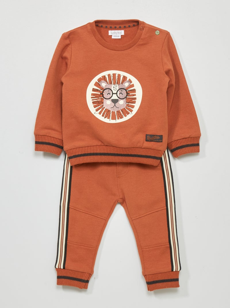 Conjunto sweatshirt + calças de fato de treino - 2 peças Vermelho Tijolo - Kiabi