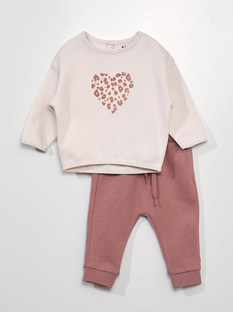 Conjunto sweatshirt + calças de fato de treino com desenho ROSA - Kiabi