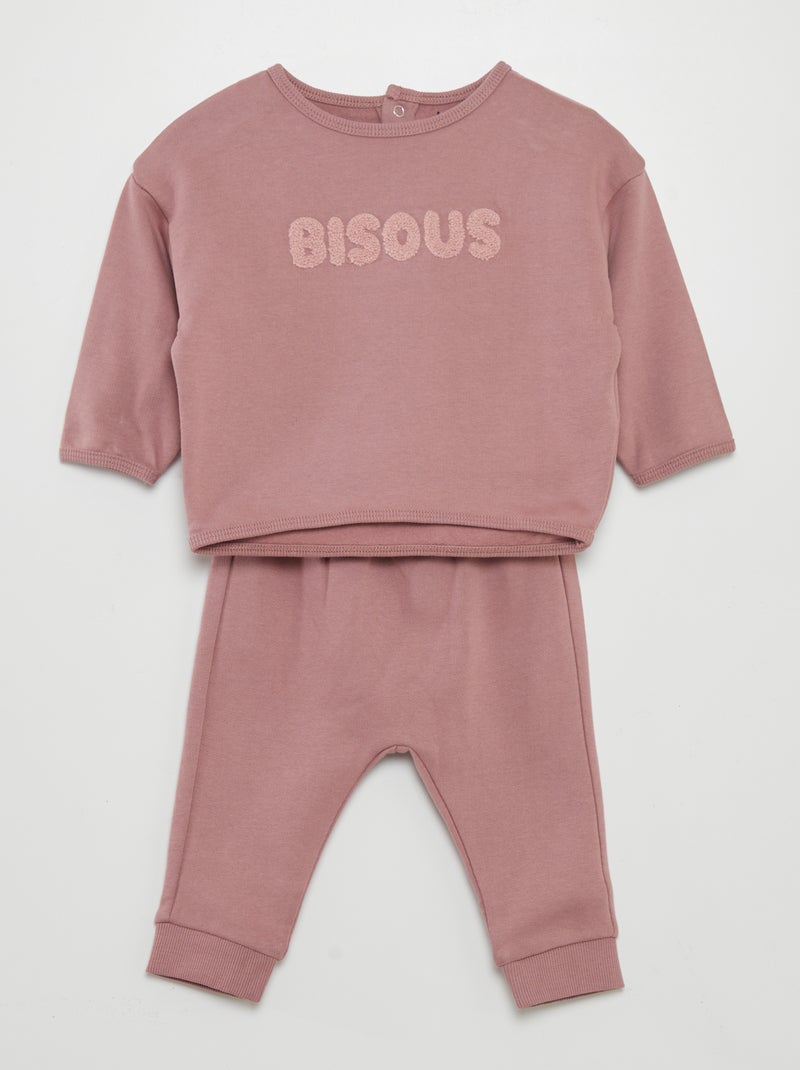 Conjunto sweatshirt + calças de fato de treino com desenho ROSA - Kiabi