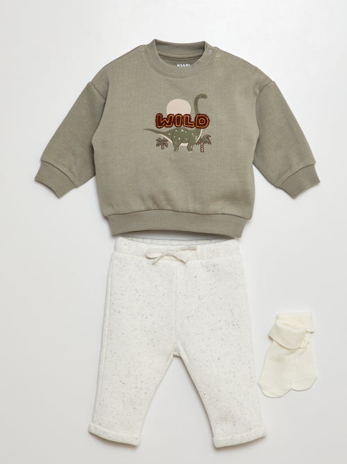 Conjunto sweatshirt + calças de fato de treino + meias  - 3 peças - Kiabi