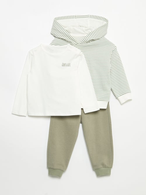 Conjunto sweatshirt + calças de jogging + t-shirt - 3 peças - Kiabi