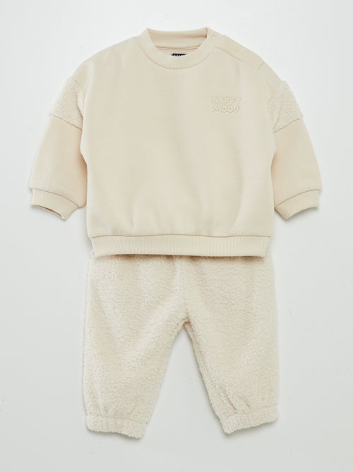 Conjunto sweatshirt + calças efeito pelo de ovelha - 2 peças - Kiabi