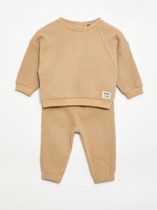 Conjunto sweatshirt + calças em favos de mel - 2 peças