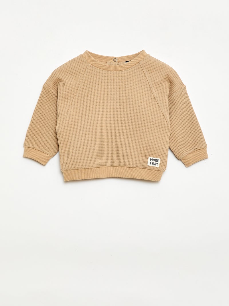 Conjunto sweatshirt + calças em favos de mel - 2 peças Bege - Kiabi