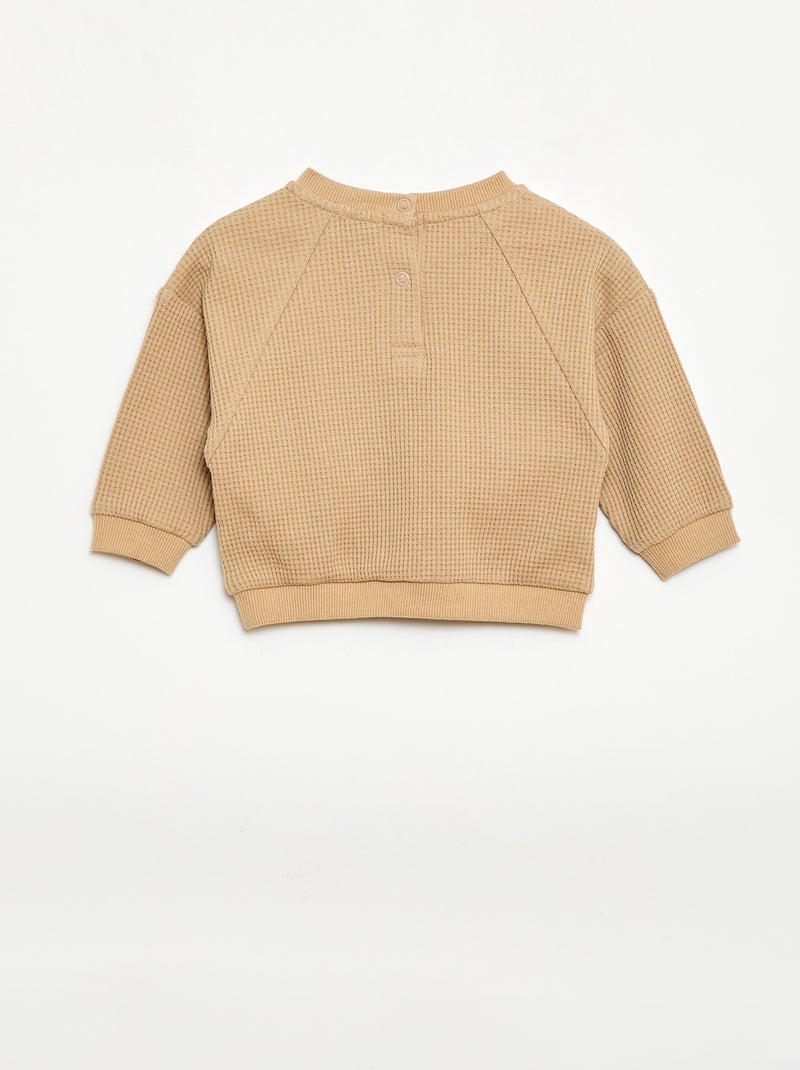 Conjunto sweatshirt + calças em favos de mel - 2 peças Bege - Kiabi