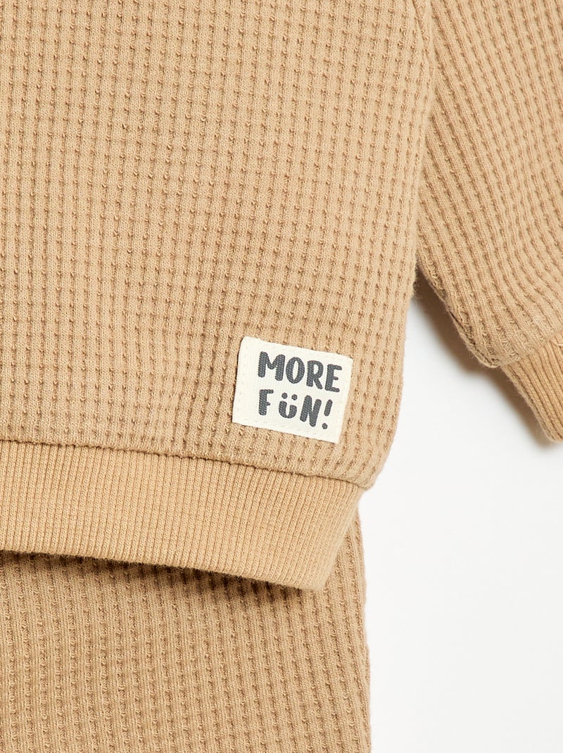 Conjunto sweatshirt + calças em favos de mel - 2 peças Bege - Kiabi