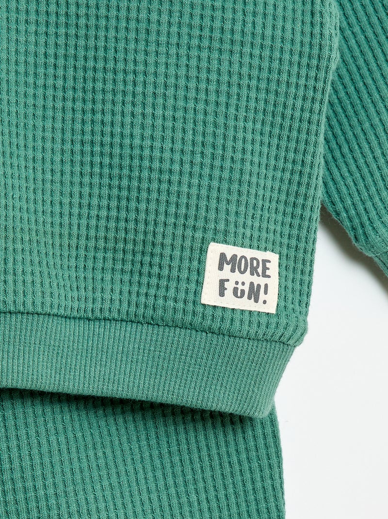 Conjunto sweatshirt + calças em favos de mel - 2 peças Verde - Kiabi