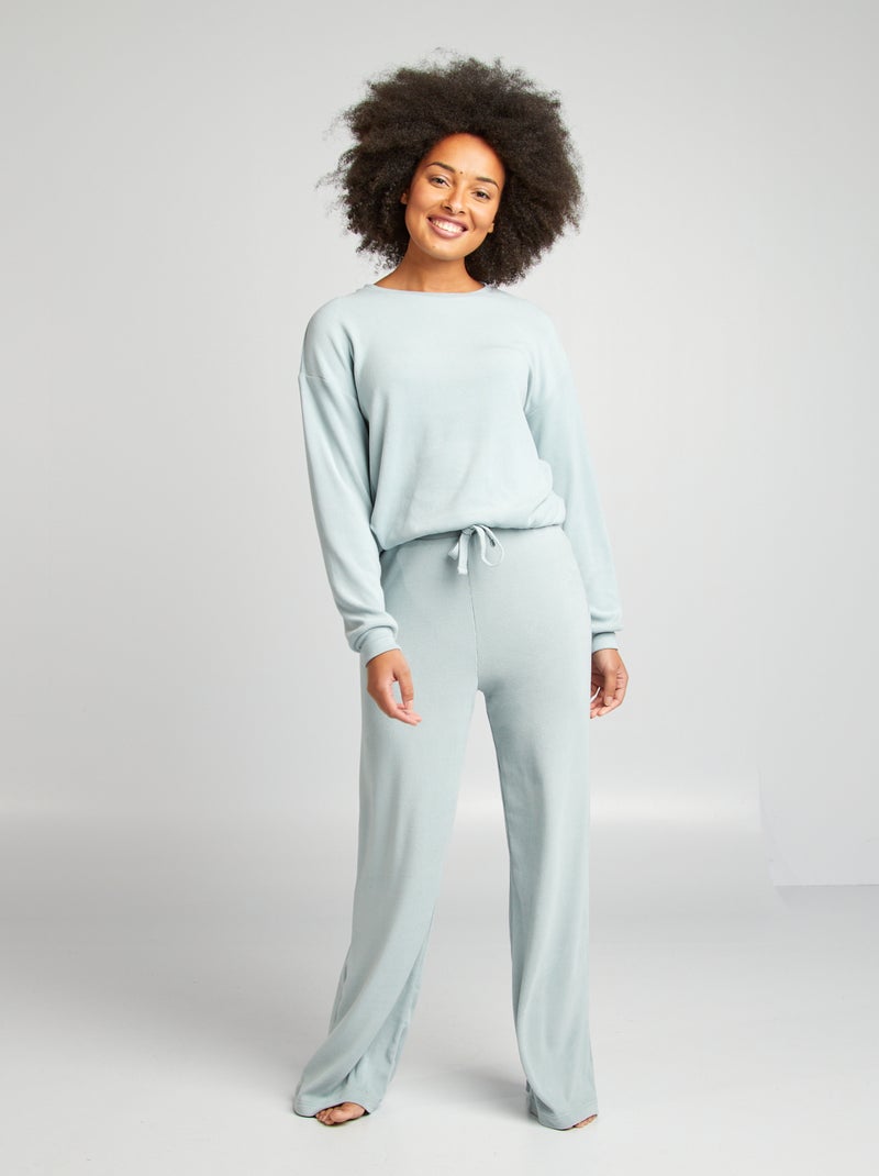 Conjunto sweatshirt + calças em malha suave AZUL - Kiabi