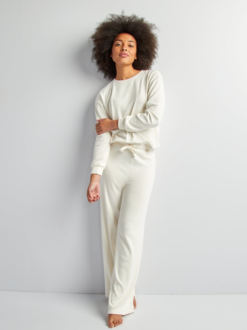 Conjunto sweatshirt + calças em malha suave BRANCO - Kiabi