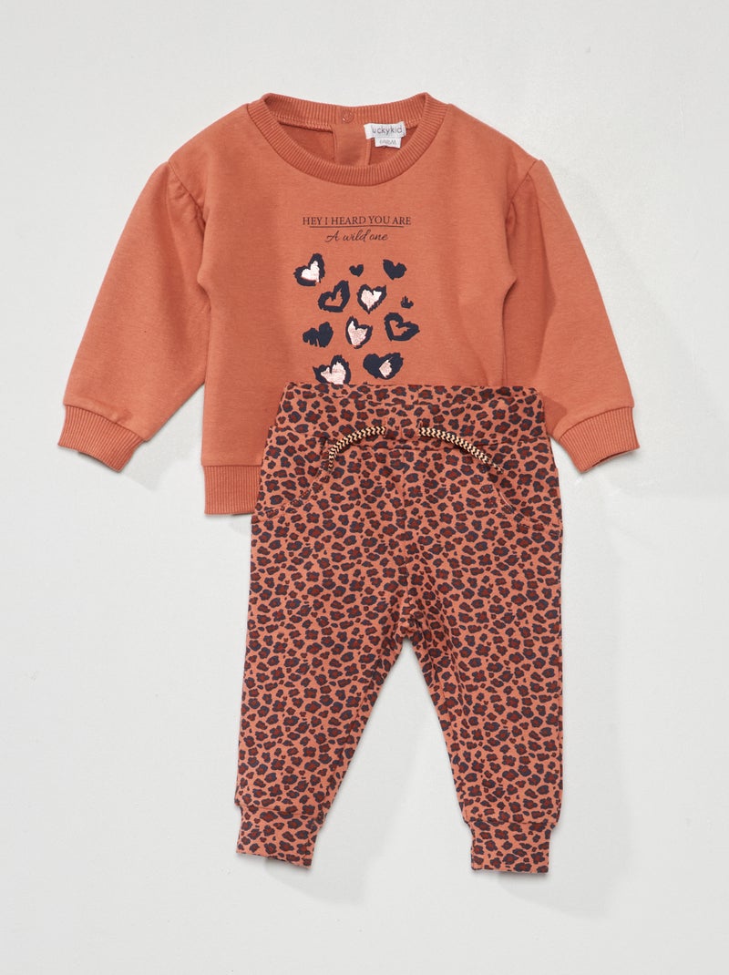 Conjunto sweatshirt + calças em moletão ROSA - Kiabi