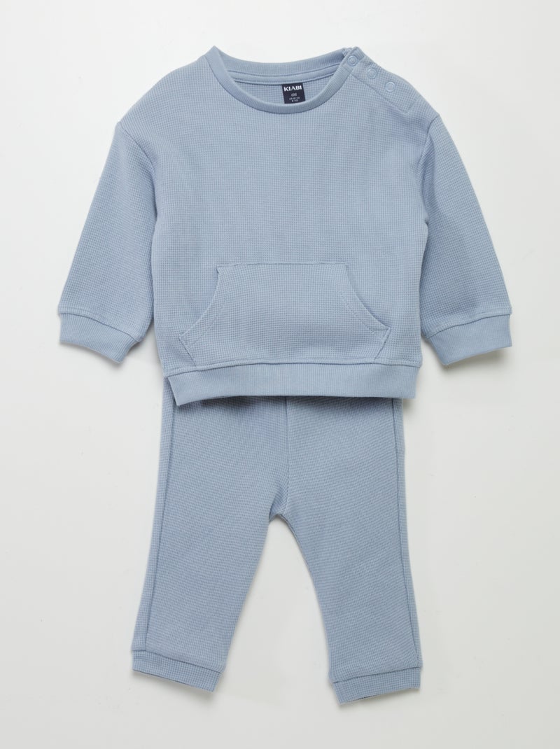 Conjunto sweatshirt + calças em ninho de abelha - 2 peças AZUL - Kiabi