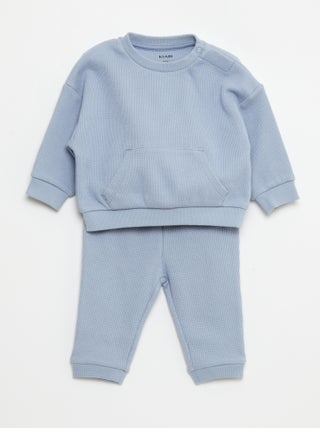 Conjunto sweatshirt + calças em ninho de abelha - 2 peças