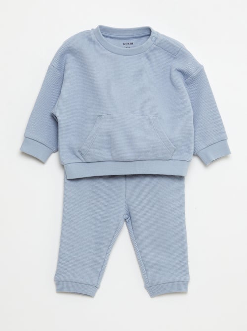 Conjunto sweatshirt + calças em ninho de abelha - 2 peças - Kiabi