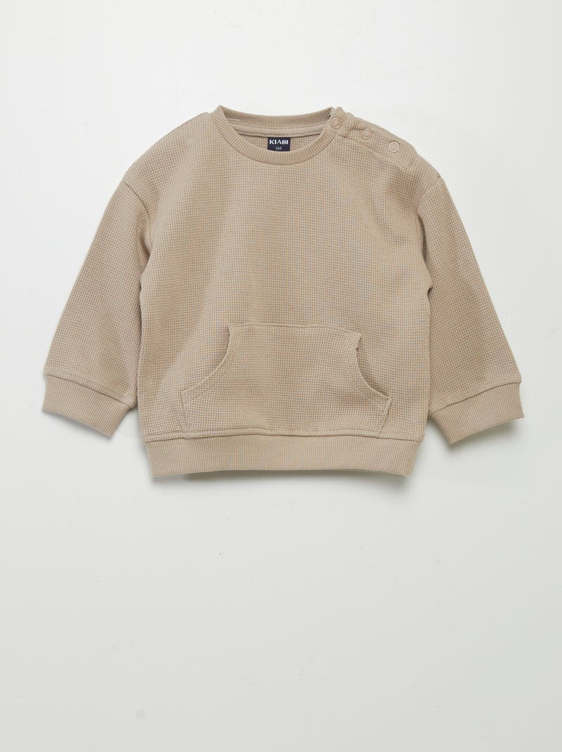 Conjunto sweatshirt + calças em ninho de abelha - 2 peças bege - Kiabi