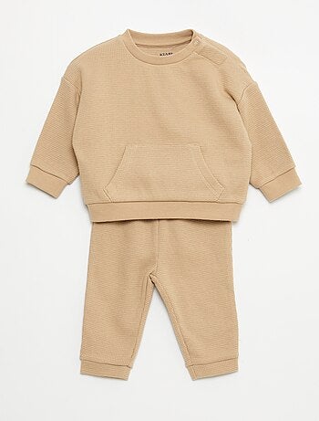 Conjunto sweatshirt + calças em ninho de abelha - 2 peças