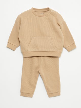 Conjunto sweatshirt + calças em ninho de abelha - 2 peças