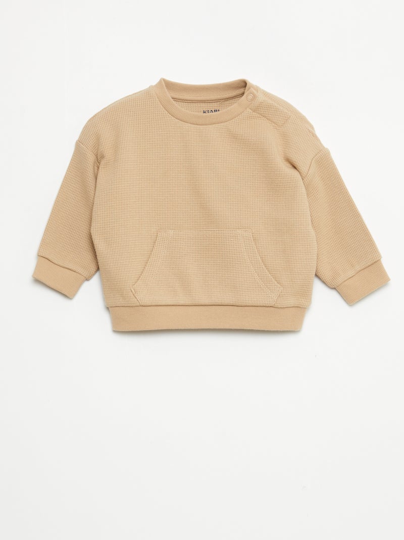 Conjunto sweatshirt + calças em ninho de abelha - 2 peças Bege - Kiabi