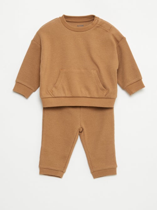 Conjunto sweatshirt + calças em ninho de abelha - 2 peças - Kiabi