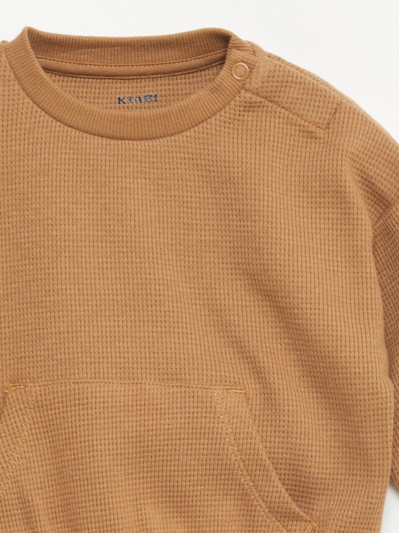 Conjunto sweatshirt + calças em ninho de abelha - 2 peças Bege - Kiabi