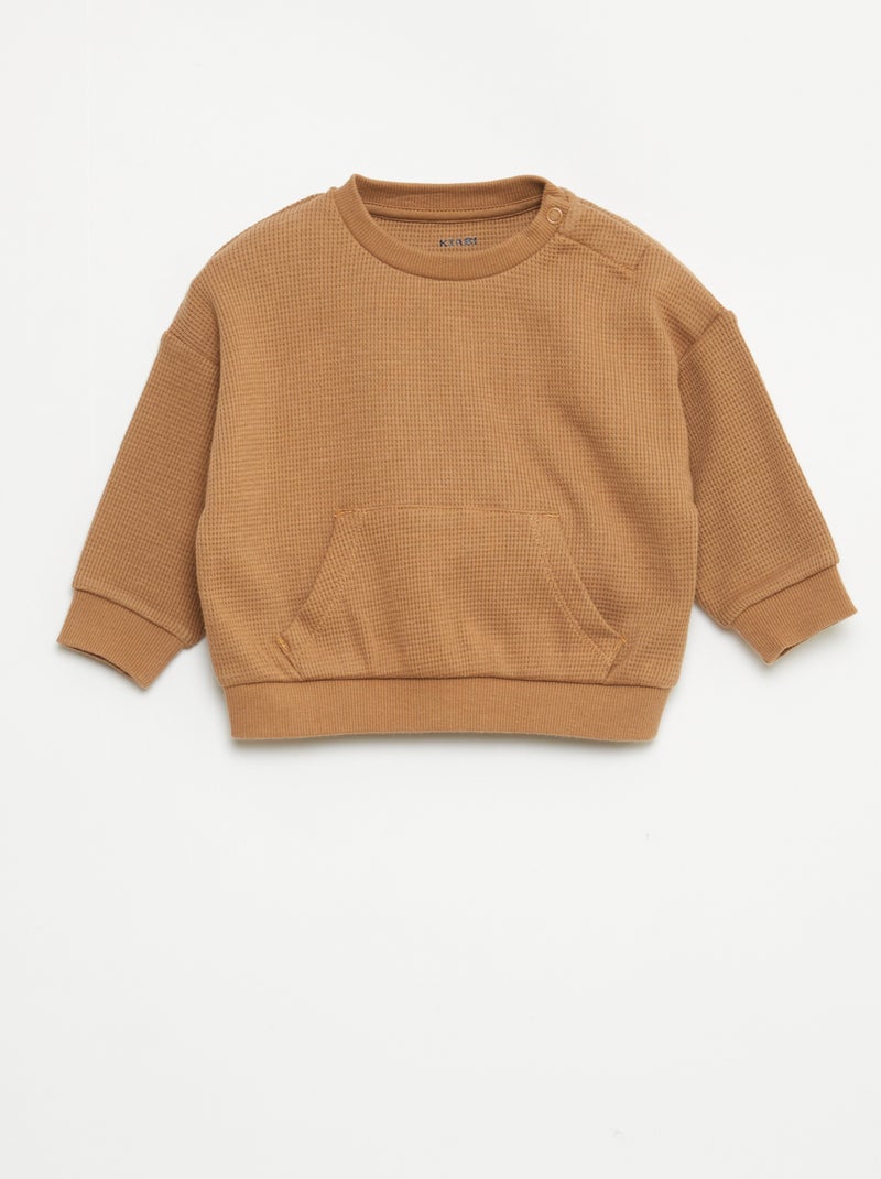 Conjunto sweatshirt + calças em ninho de abelha - 2 peças Bege - Kiabi
