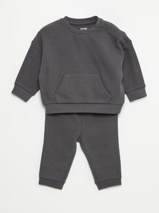 Conjunto sweatshirt + calças em ninho de abelha - 2 peças