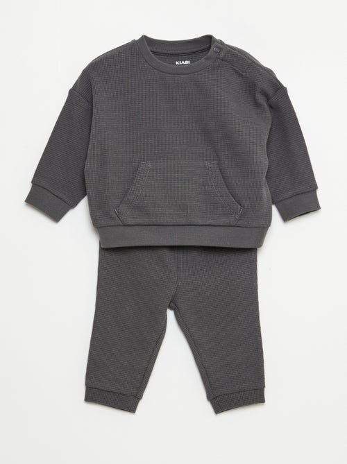 Conjunto sweatshirt + calças em ninho de abelha - 2 peças - Kiabi