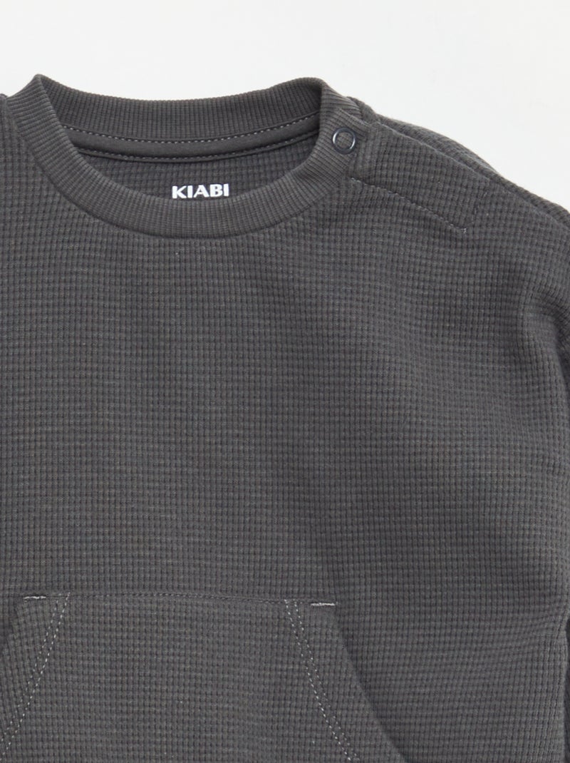 Conjunto sweatshirt + calças em ninho de abelha - 2 peças Cinza - Kiabi