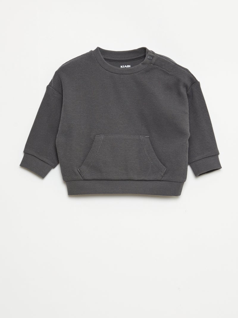 Conjunto sweatshirt + calças em ninho de abelha - 2 peças Cinza - Kiabi