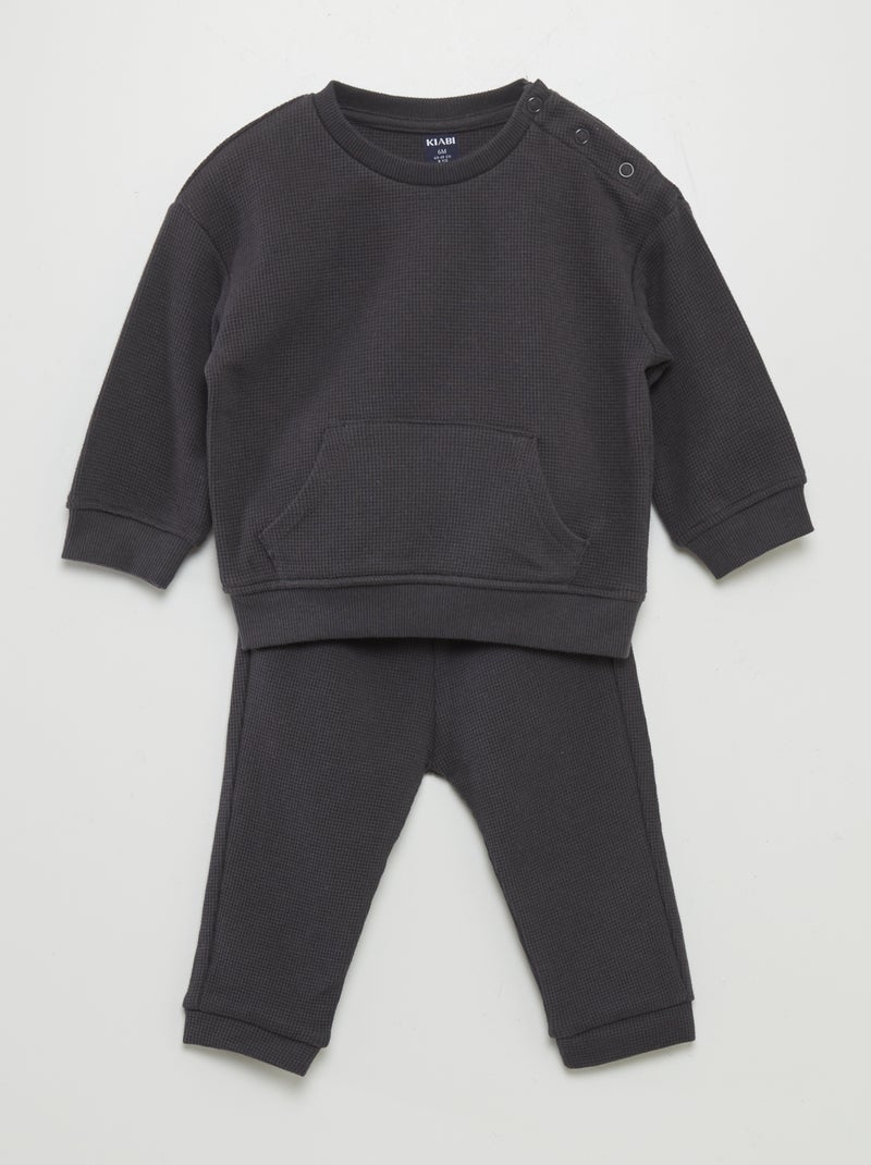 Conjunto sweatshirt + calças em ninho de abelha - 2 peças PRETO - Kiabi