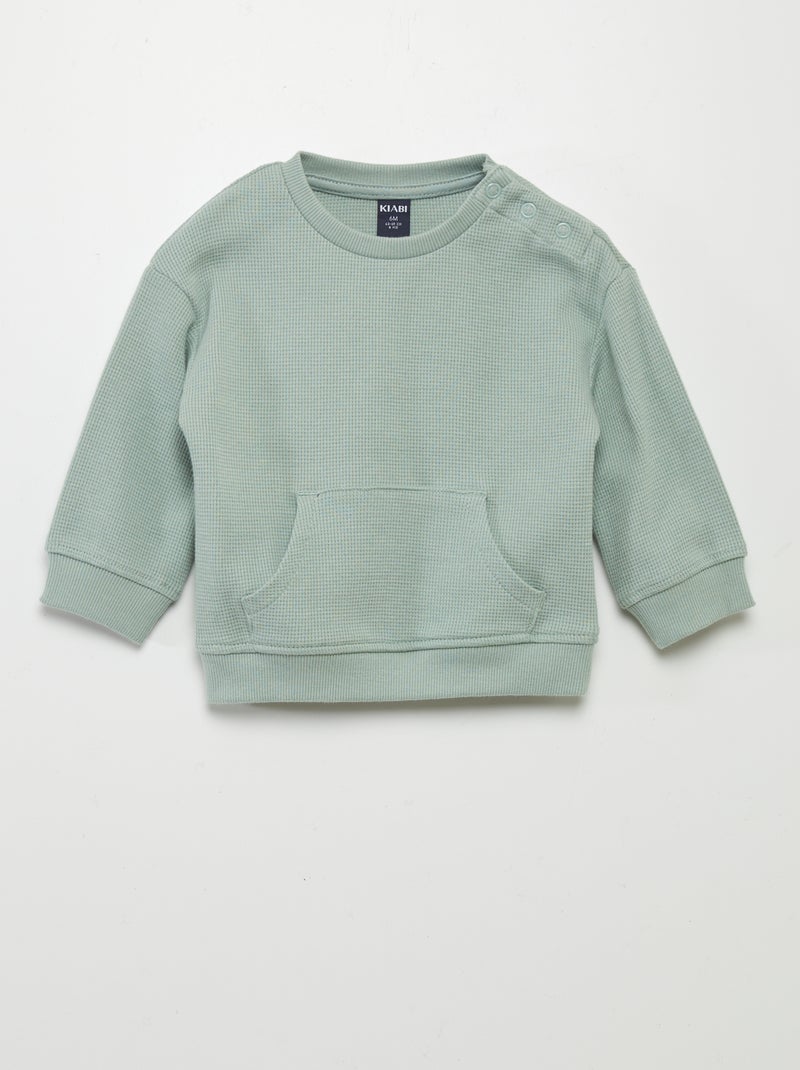 Conjunto sweatshirt + calças em ninho de abelha - 2 peças VERDE - Kiabi