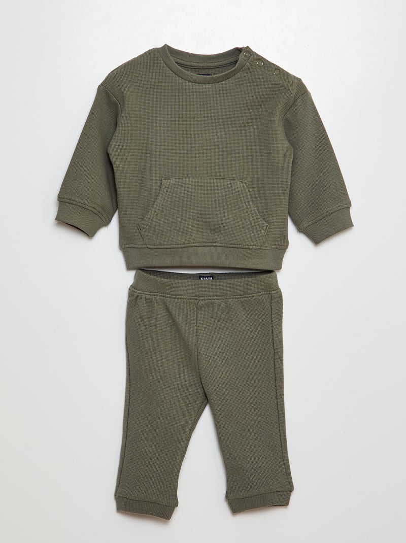 Conjunto sweatshirt + calças em ninho de abelha - 2 peças VERDE - Kiabi