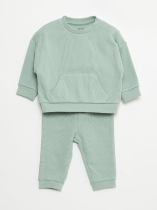Conjunto sweatshirt + calças em ninho de abelha - 2 peças