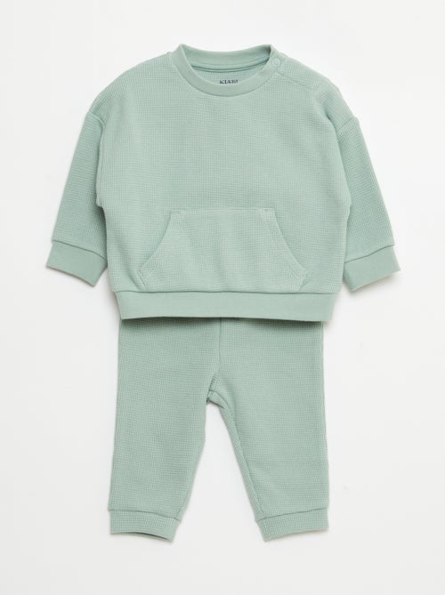 Conjunto sweatshirt + calças em ninho de abelha - 2 peças - Kiabi