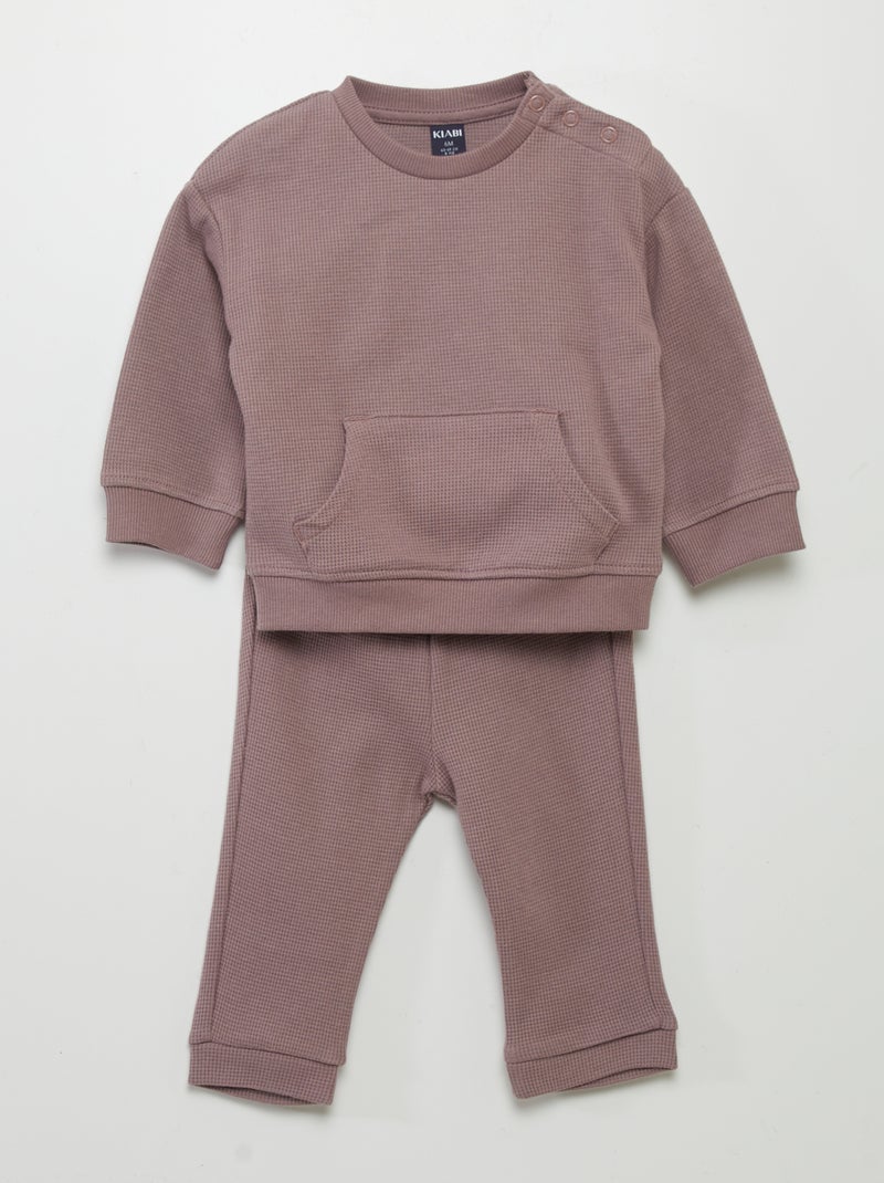 Conjunto sweatshirt + calças em ninho de abelha - 2 peças VIOLETA - Kiabi