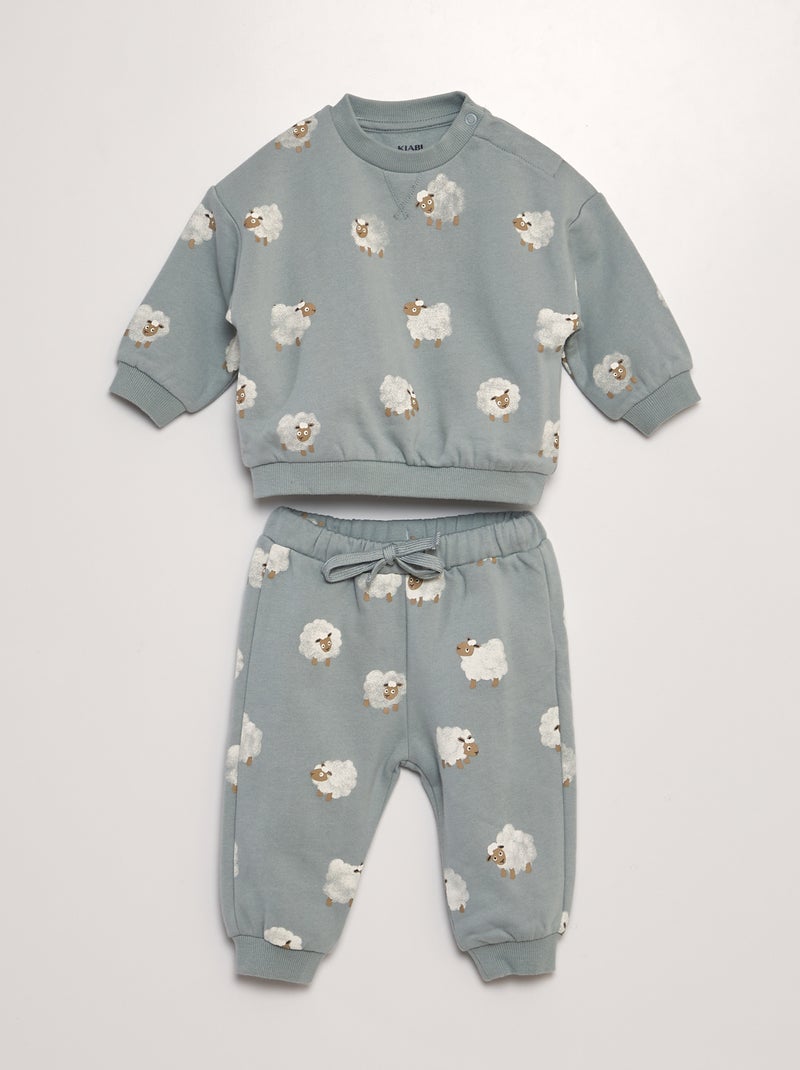 Conjunto sweatshirt + calças estampadas - 2 peças AZUL - Kiabi