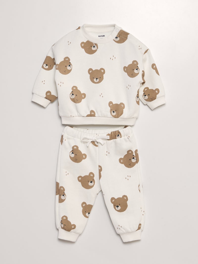Conjunto sweatshirt + calças estampadas - 2 peças BRANCO - Kiabi