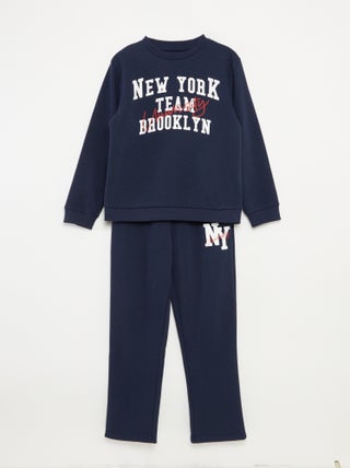 Conjunto sweatshirt + calças estilo campus - 2 peças