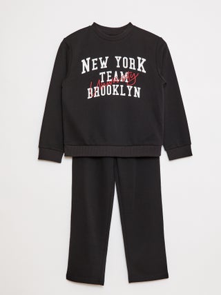 Conjunto sweatshirt + calças estilo campus - 2 peças