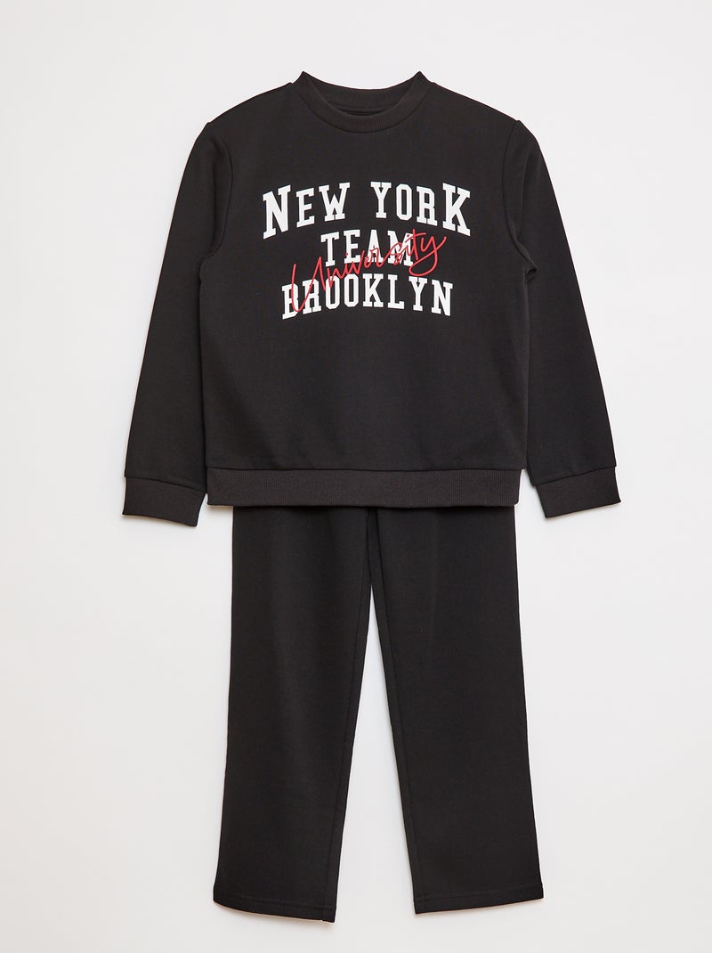Conjunto sweatshirt + calças estilo campus - 2 peças Preto - Kiabi