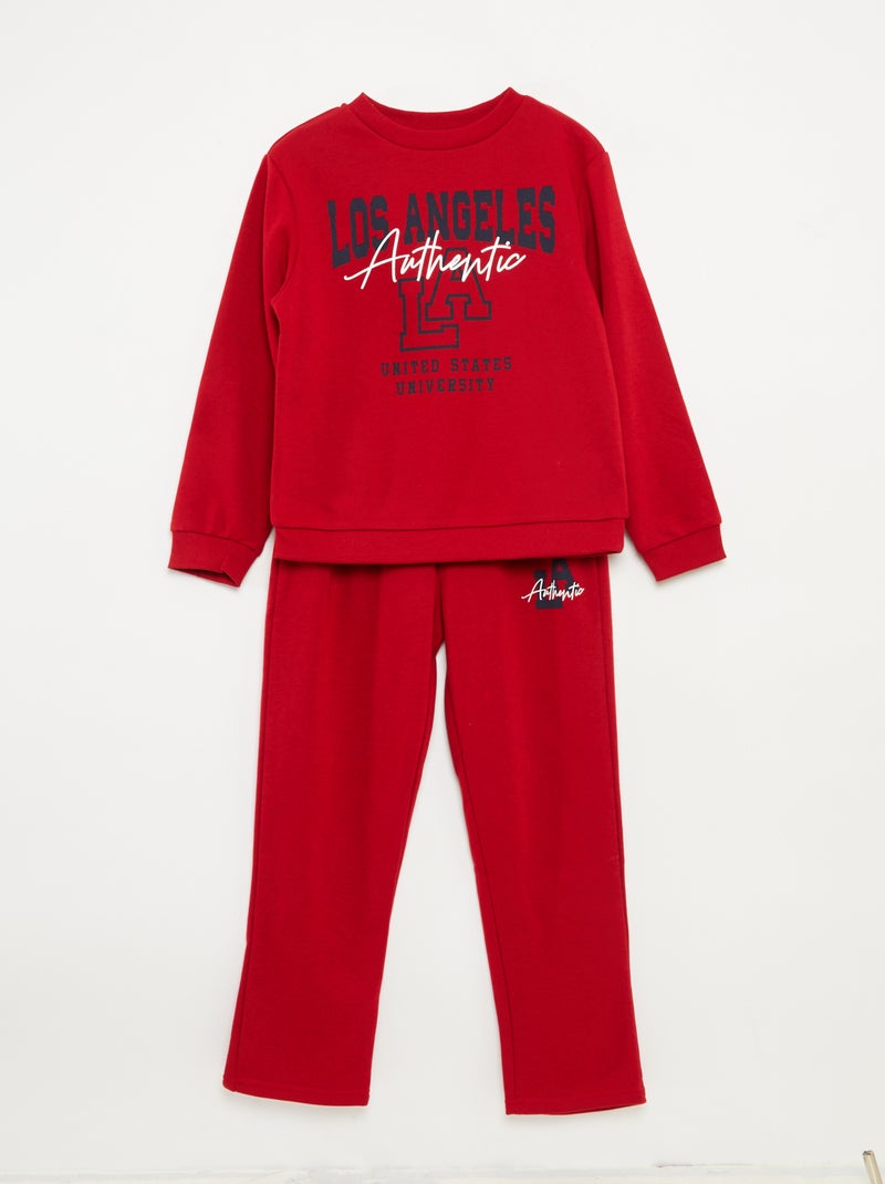 Conjunto sweatshirt + calças estilo campus - 2 peças Vermelho - Kiabi