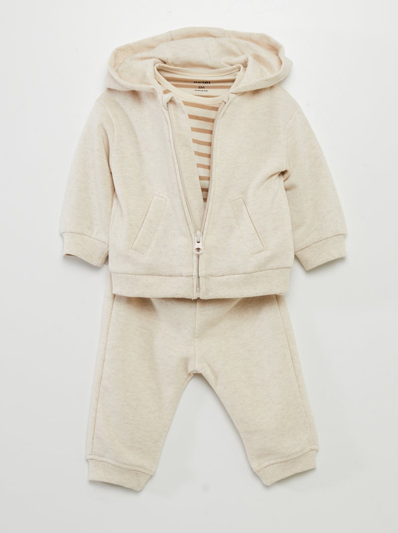 Conjunto sweatshirt + calças + t-shirt - 3 peças Bege - Kiabi